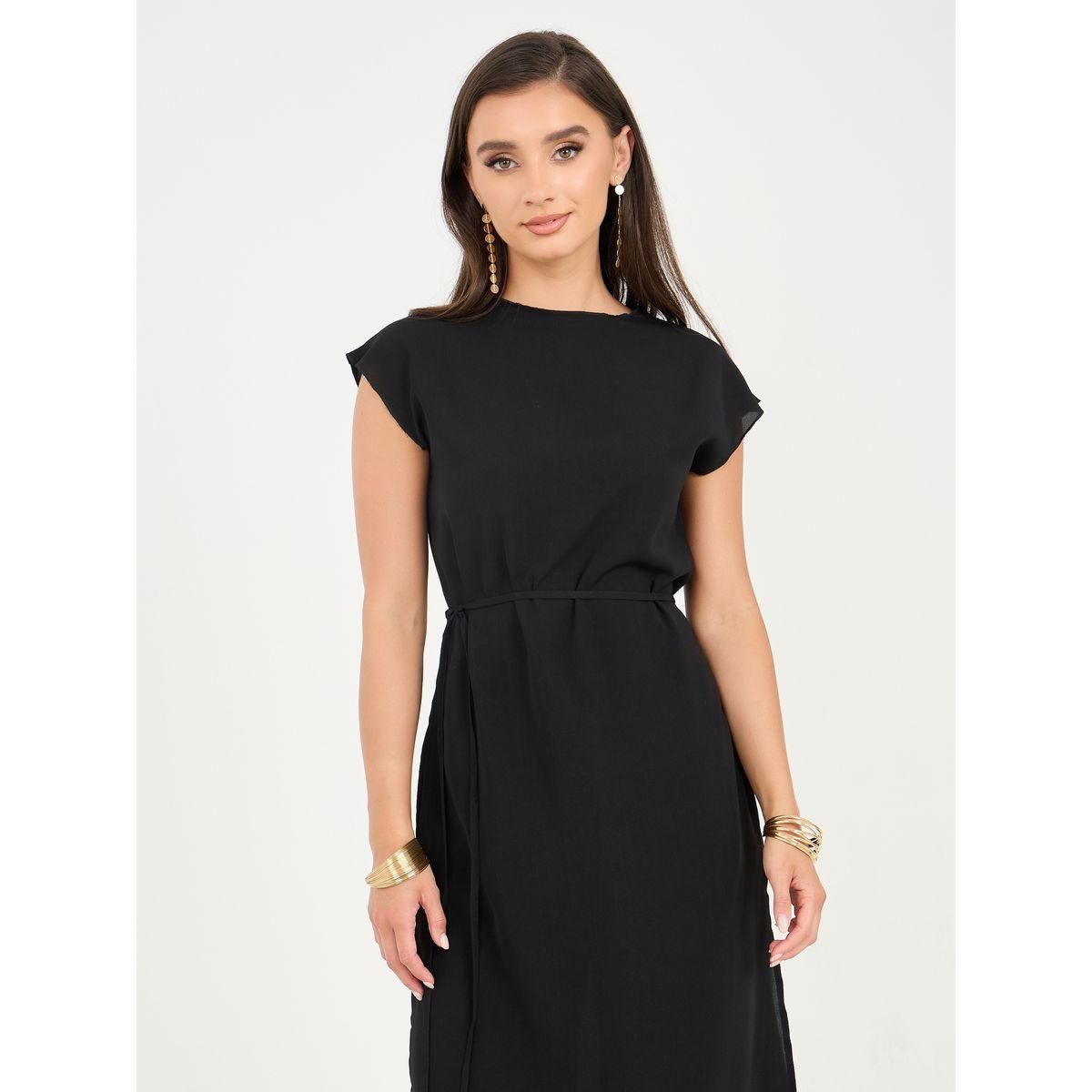 بنطال بأرجل واسعة مع بلوزة سادة بياقة دائرية-women-clothing-coordsets-image-2