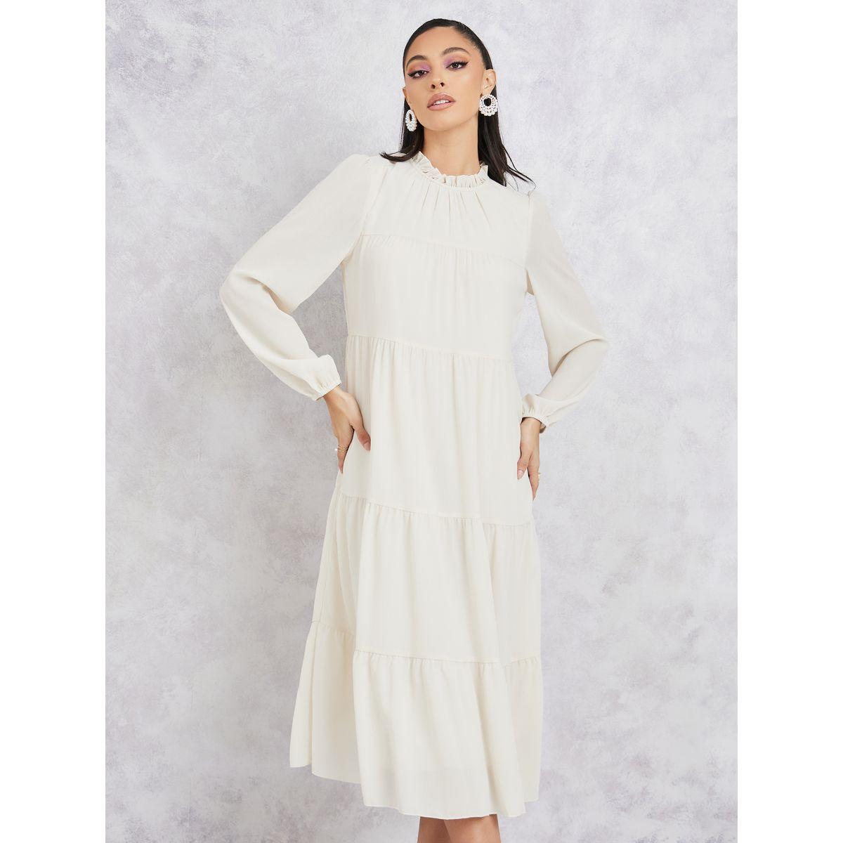 فستان ميدي بياقة عالية وكشكش-women-clothing-dresses-image-2