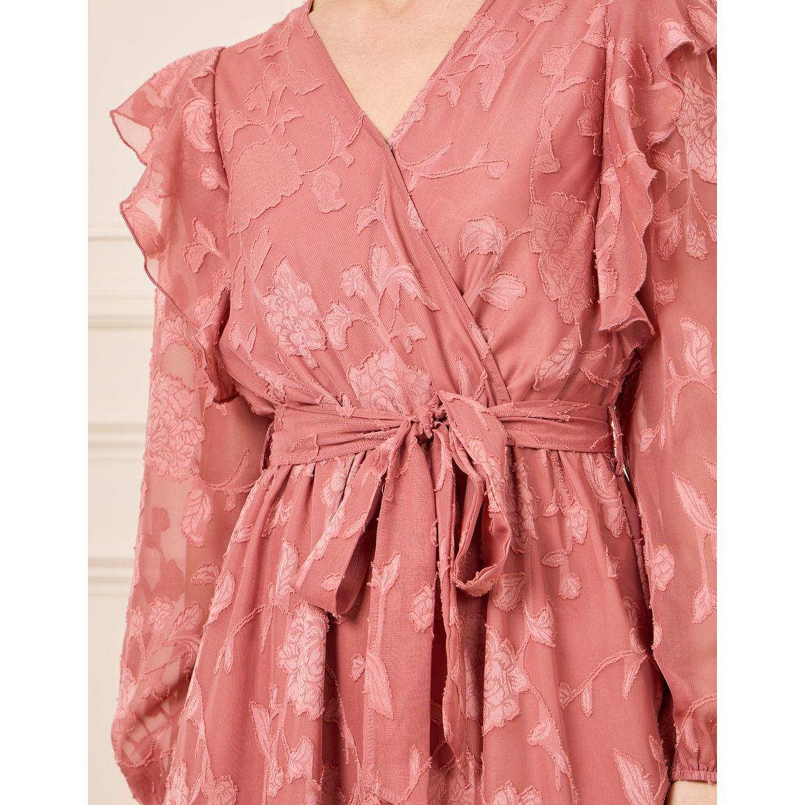 Styli Floral Textured Ruffle Detail Wrap Midi Dress-women-clothing-dresses-image-3
