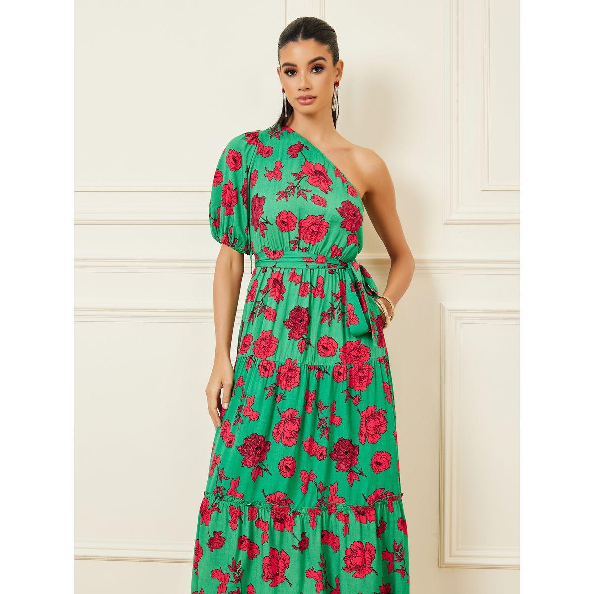 Styli Floral Print One Shoulder Sleeves A-Line Maxi Dress-women-clothing-dresses-image-2