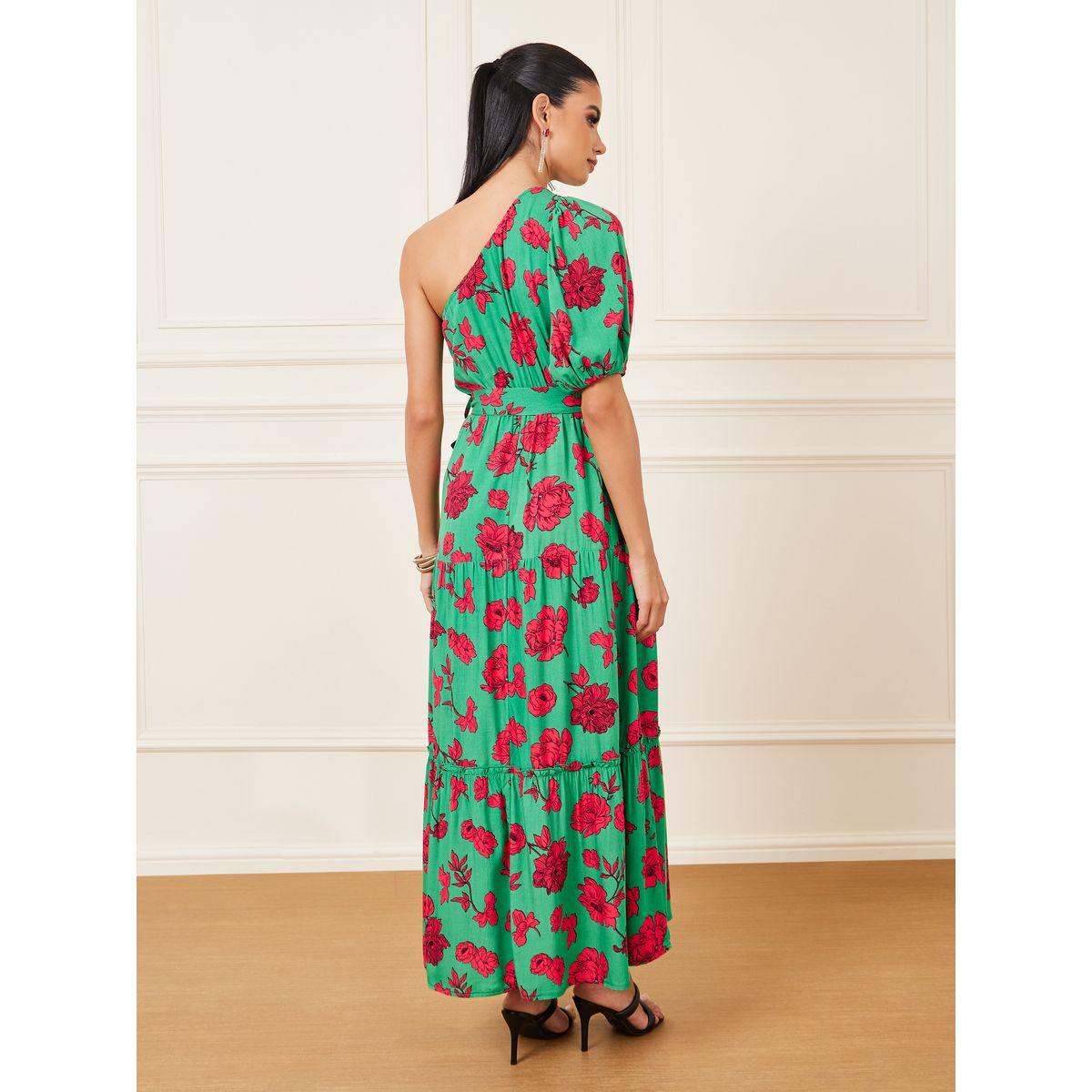 Styli Floral Print One Shoulder Sleeves A-Line Maxi Dress-women-clothing-dresses-image-4