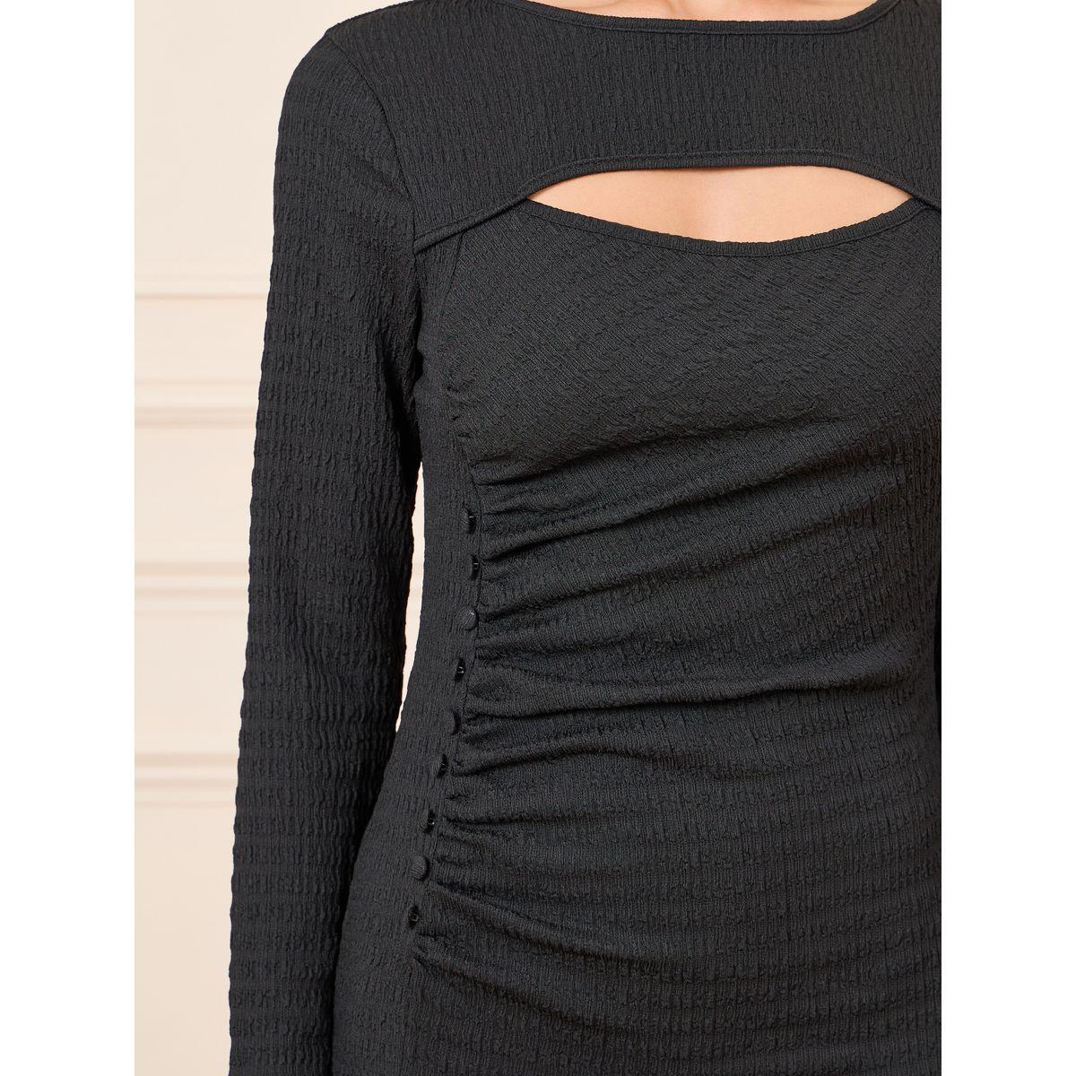 Styli Side Ruched Detail Textured Bodycon Midi Dress-women-clothing-dresses-image-3