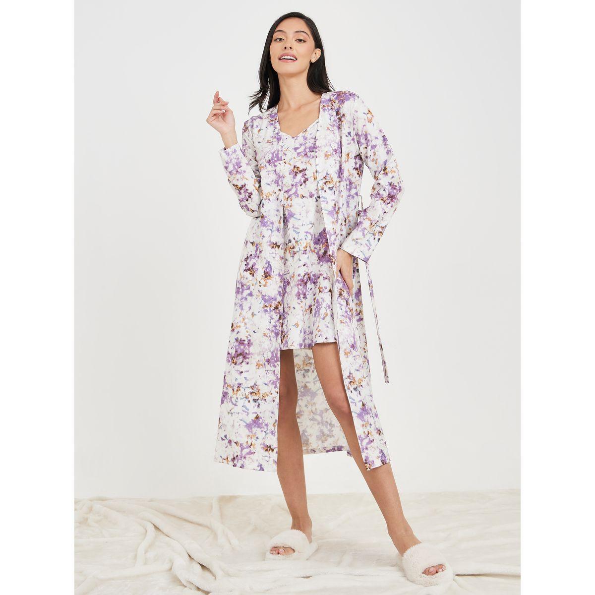 Styli Unwind Pack of 2 - AOP Cami Slip Dress and Robe Set-women-clothing-nightwear-robes-image-2
