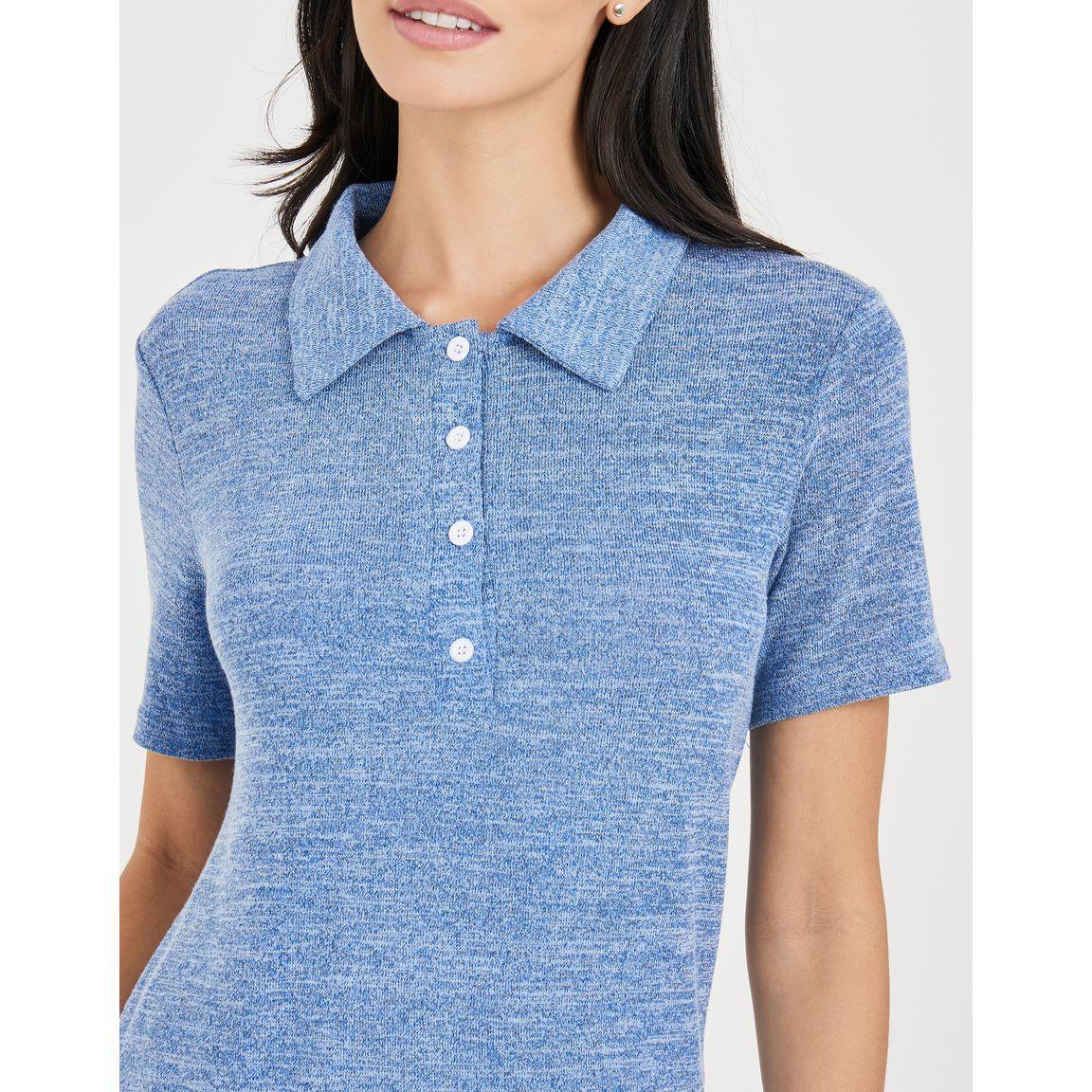 Styli Unwind Melange Button Placket Collared T-Shirt & Trouser Lounge Set-women-clothing-coordsets-image-4