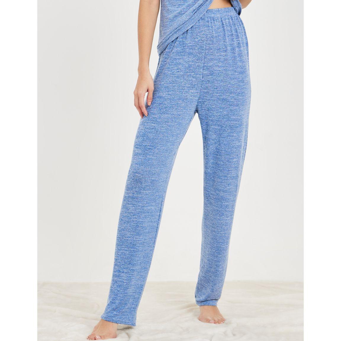 Styli Unwind Melange Button Placket Collared T-Shirt & Trouser Lounge Set-women-clothing-coordsets-image-5