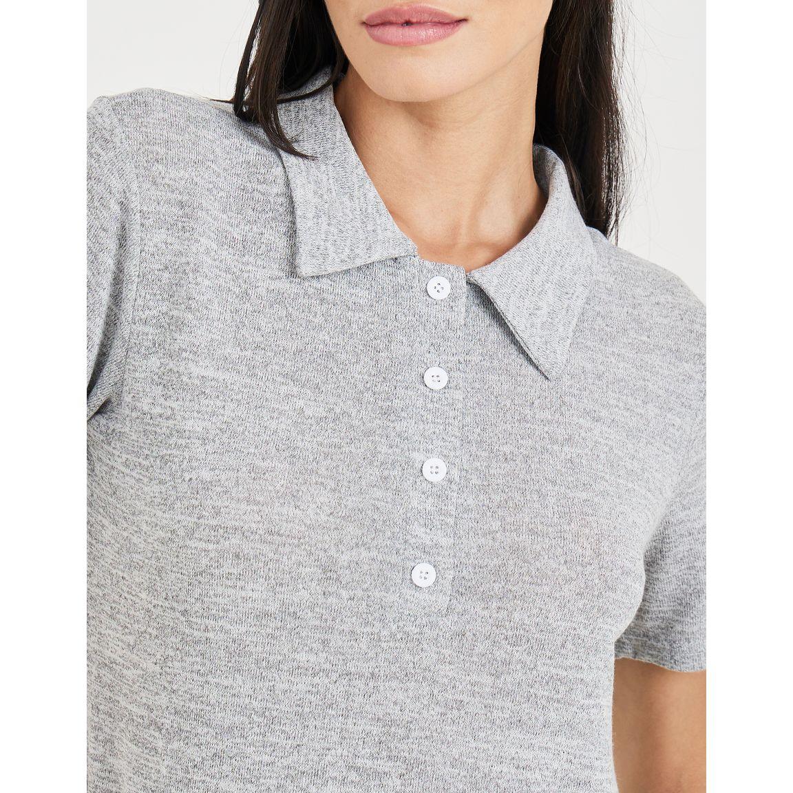 Styli Unwind Melange Button Placket Collared T-Shirt & Trouser Lounge Set-women-clothing-coordsets-image-4