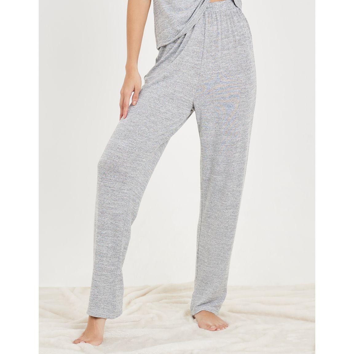 Styli Unwind Melange Button Placket Collared T-Shirt & Trouser Lounge Set-women-clothing-coordsets-image-5