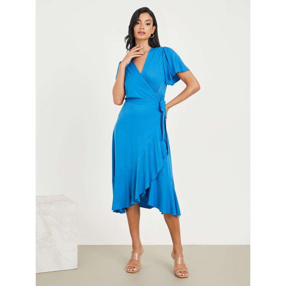 Styli Ruffle Asymmetric Hem Wrap Midi Dress-women-clothing-dresses-image-1