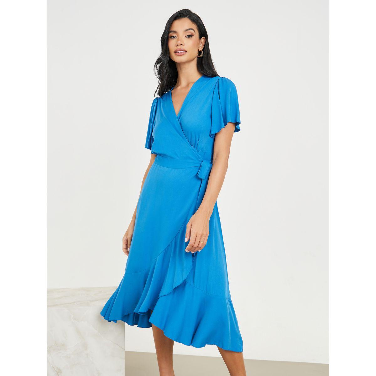 Styli Ruffle Asymmetric Hem Wrap Midi Dress-women-clothing-dresses-image-2