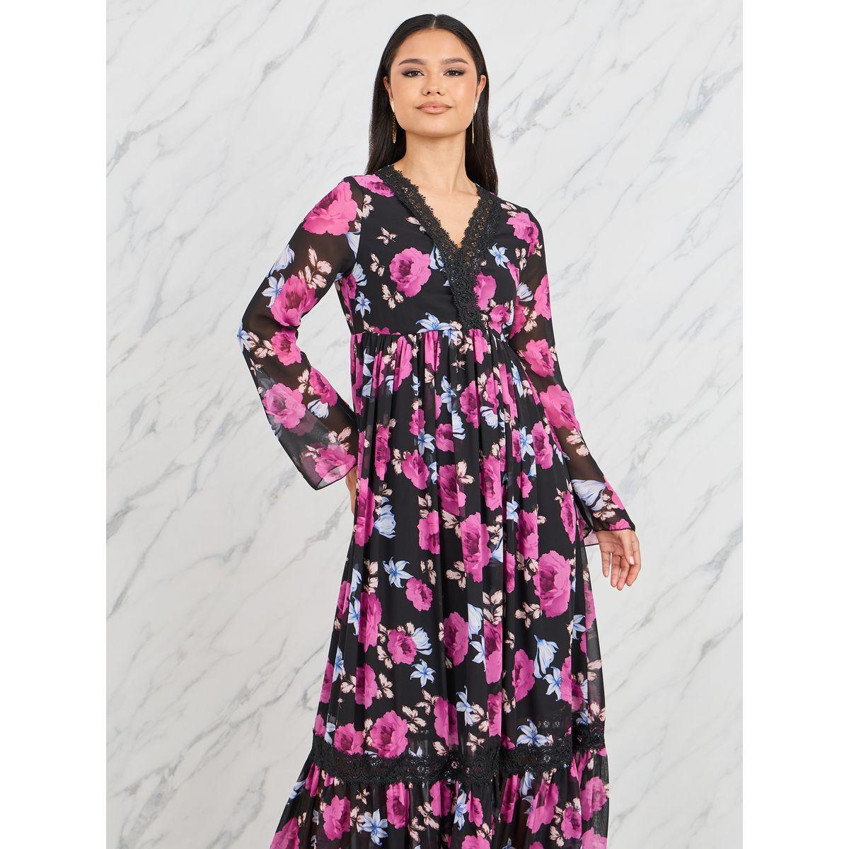 فستان طويل بطبعة زهور وتفاصيل دانتيل-women-clothing-dresses-image-2