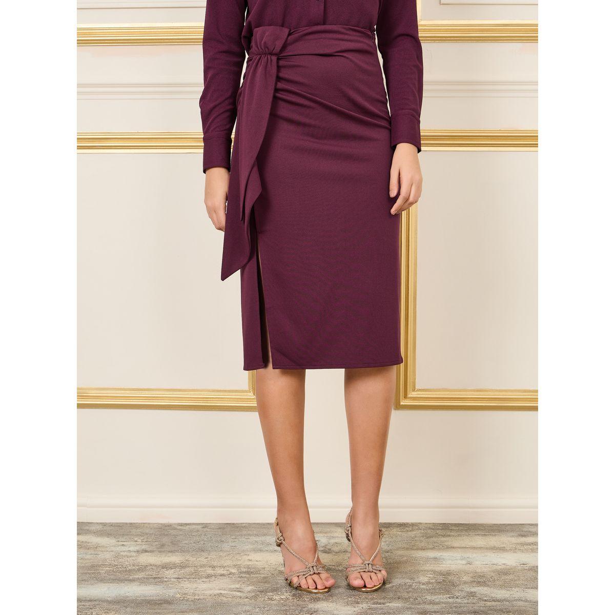 Styli Cuffed Sleeves Crop Shirt and Wrap Style Pencil Midi Skirt Set-women-clothing-coordsets-image-5