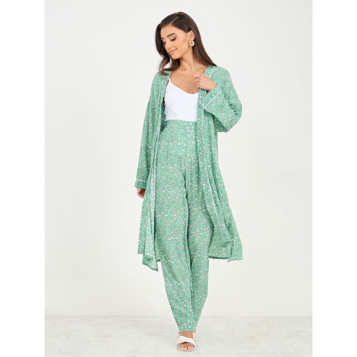 Styli Ditsy Floral Print Midi Kimono and Wide Leg Pant Set-women-clothing-coordsets-image-1