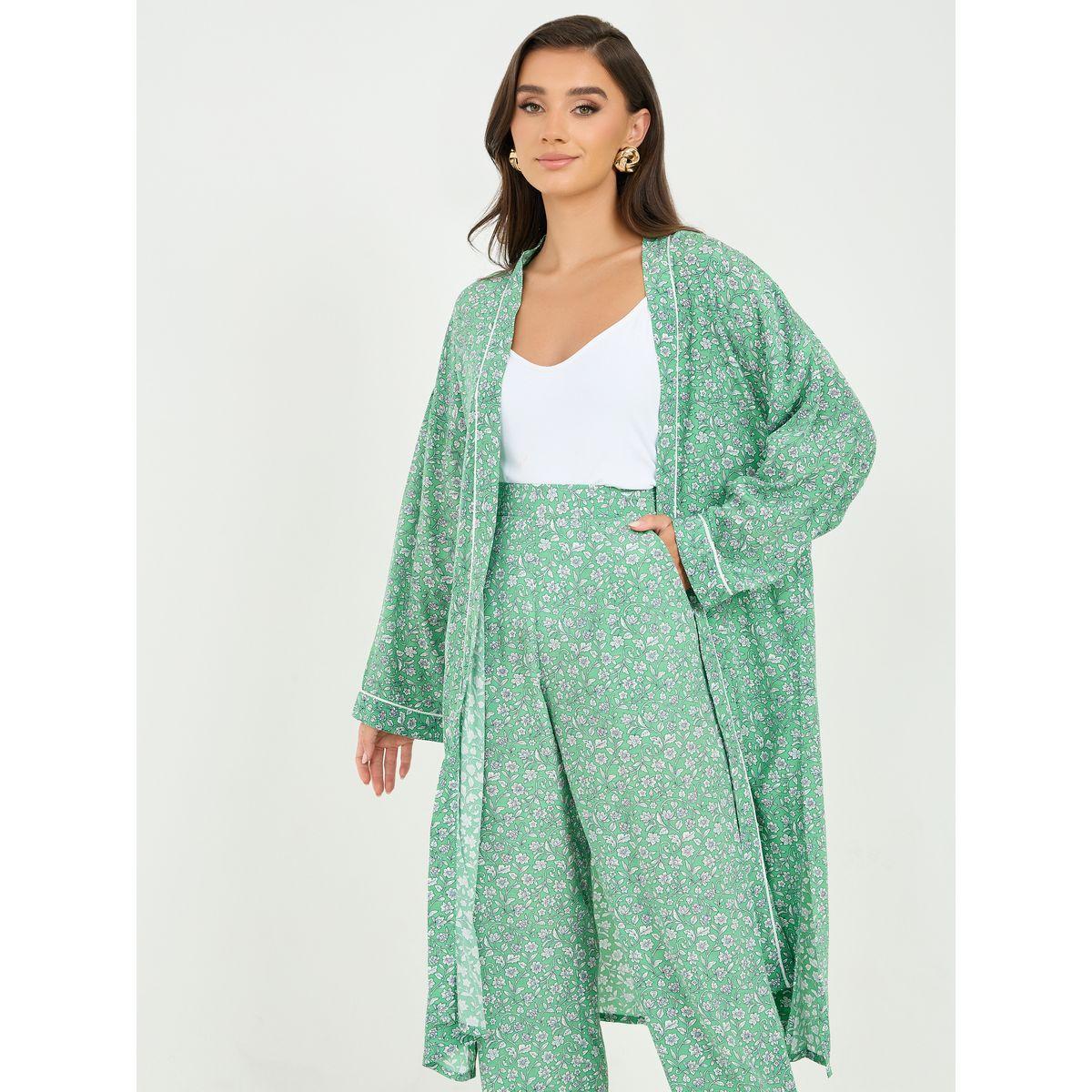 Styli Ditsy Floral Print Midi Kimono and Wide Leg Pant Set-women-clothing-coordsets-image-2