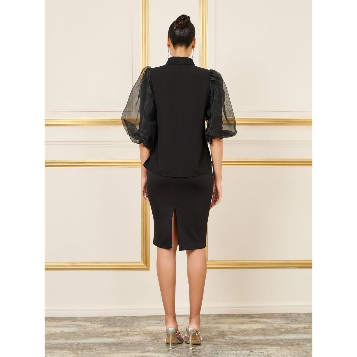 مجموعة من تنورة ميدي مع بلوزة باكمام اورجانزا-women-clothing-coordsets-image-5