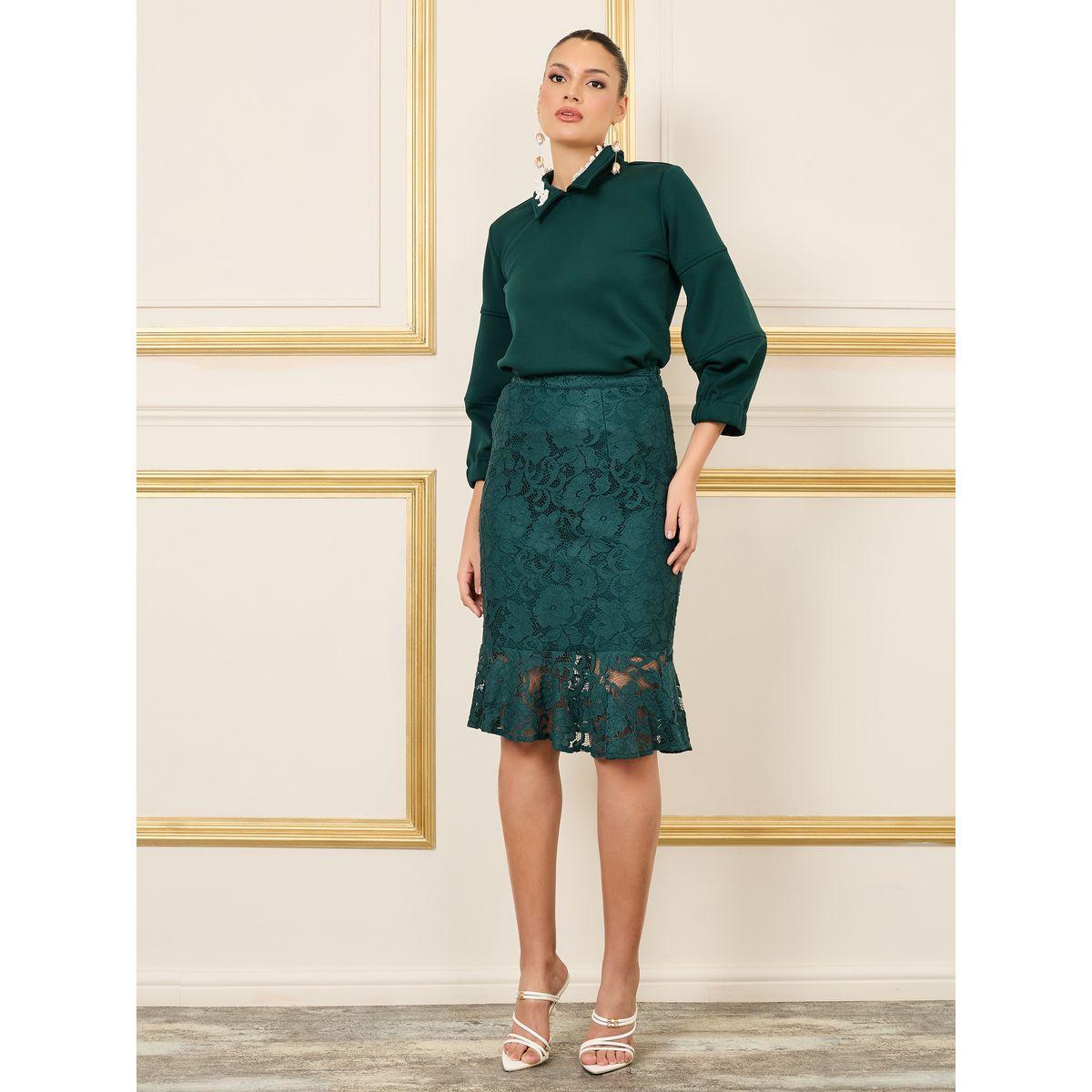 مجموعة من تنورة مع بلوزة بياقة بيتر بان-women-clothing-coordsets-image-1