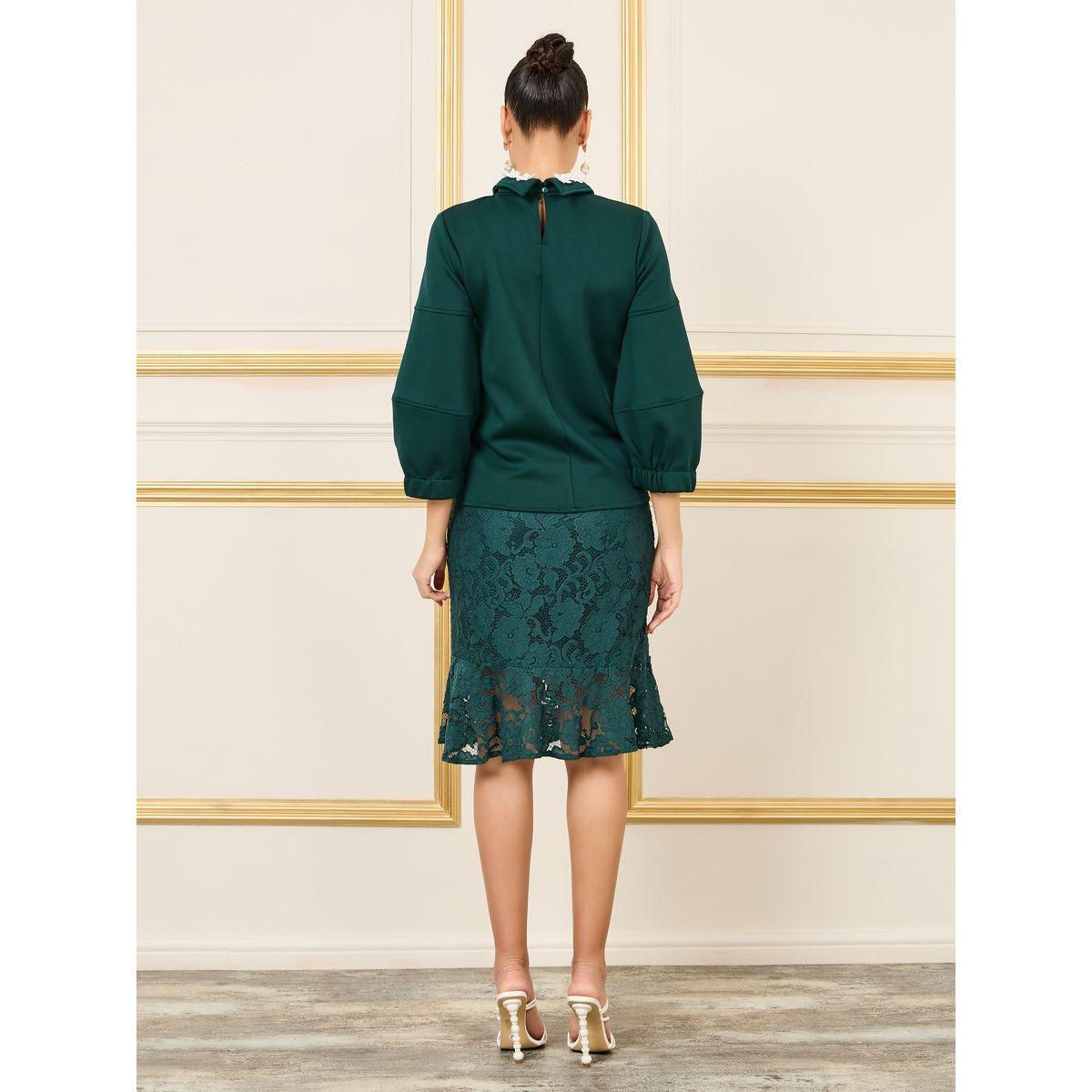 مجموعة من تنورة مع بلوزة بياقة بيتر بان-women-clothing-coordsets-image-5