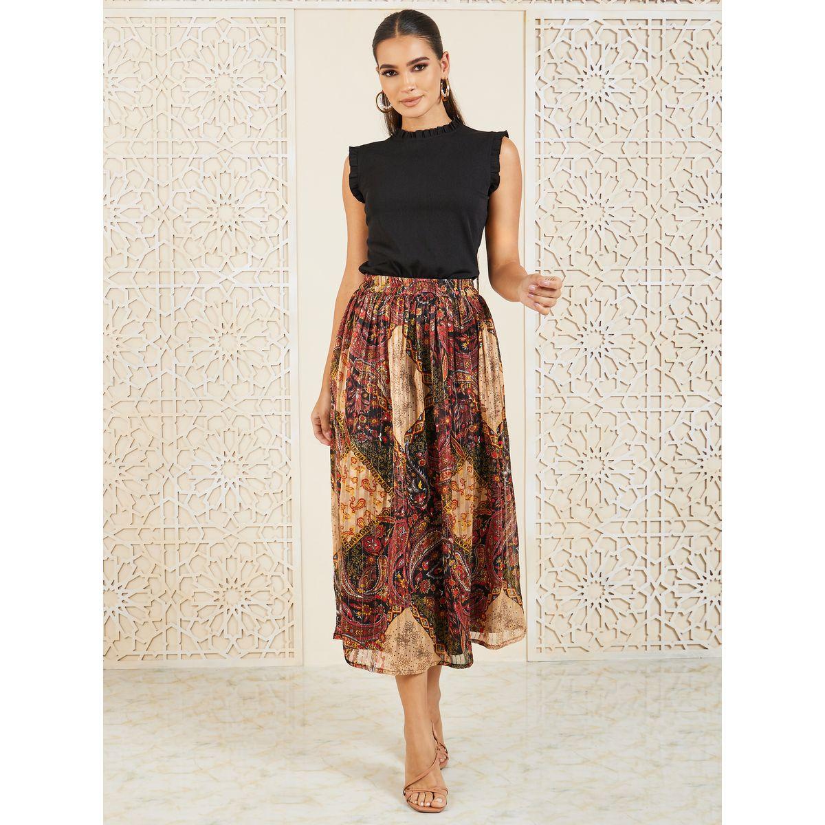 طقم منسق من تنورة بكسرات مع بلوزة بكشكش-women-clothing-coordsets-image-1