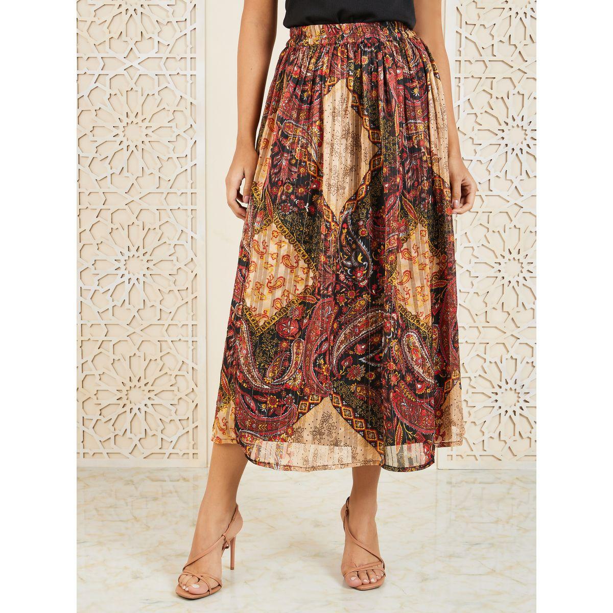 Styli Ruffle Detail Blouse & Scarf Print Pleated Skirt Co-Ord-women-clothing-coordsets-image-5