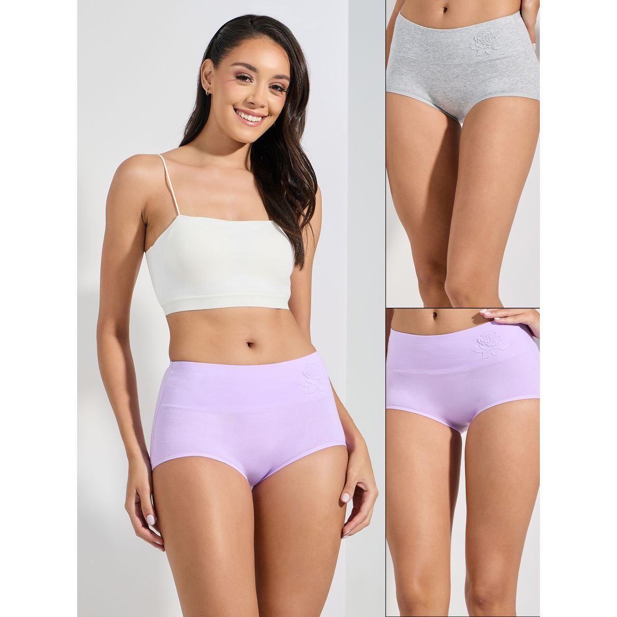 Styli Pack of 2 - Wide Waistband Embossed Flower Cotton Full Briefs-women-clothing-lingerie-panties-image-1