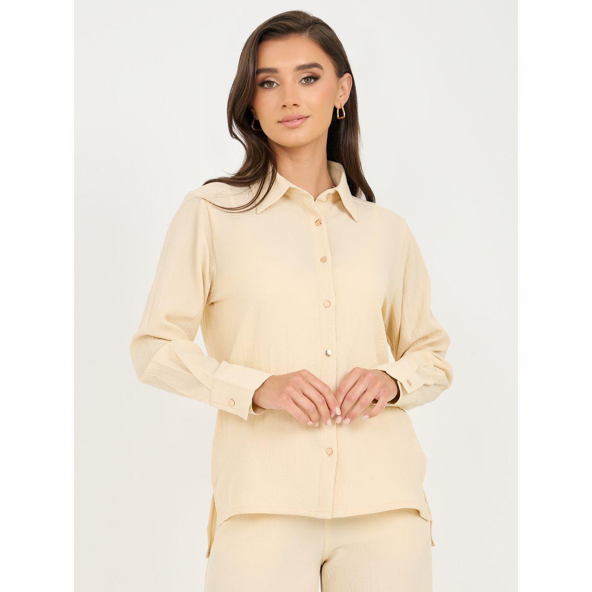 بنطال بأرجل واسعة مع بلوزة بتفاصيل بارزة الملمس-women-clothing-coordsets-image-3