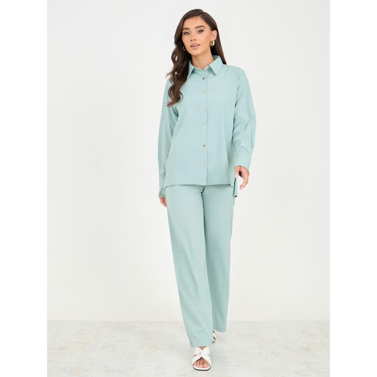 Styli Textured Shirt and Wide Leg Pant Set-women-clothing-coordsets-image-2