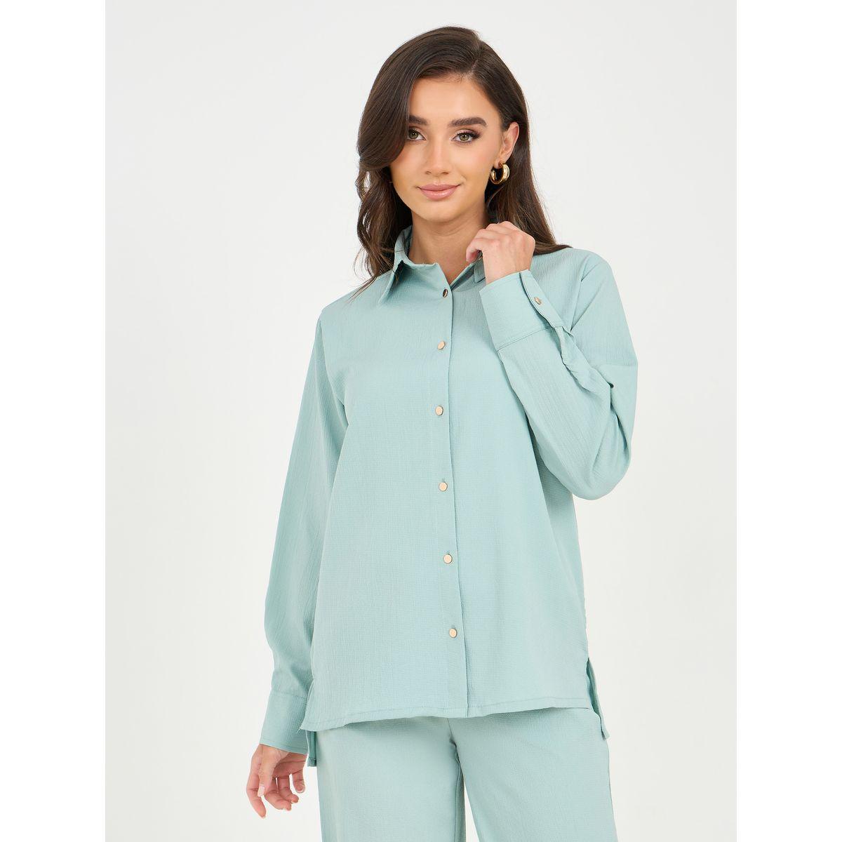 بنطال بأرجل واسعة مع بلوزة بتفاصيل بارزة الملمس-women-clothing-coordsets-image-3