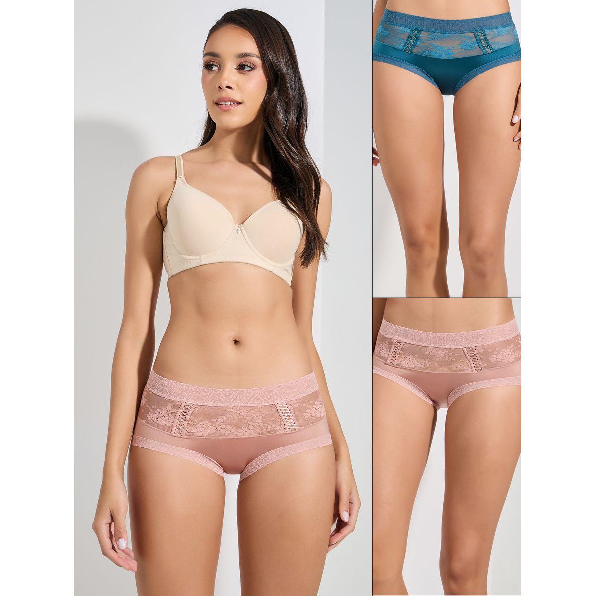Styli Pack of 2 - Floral Lace Insert Full Brief with Scalloped Edge Lace Trim-women-clothing-lingerie-panties-image-1