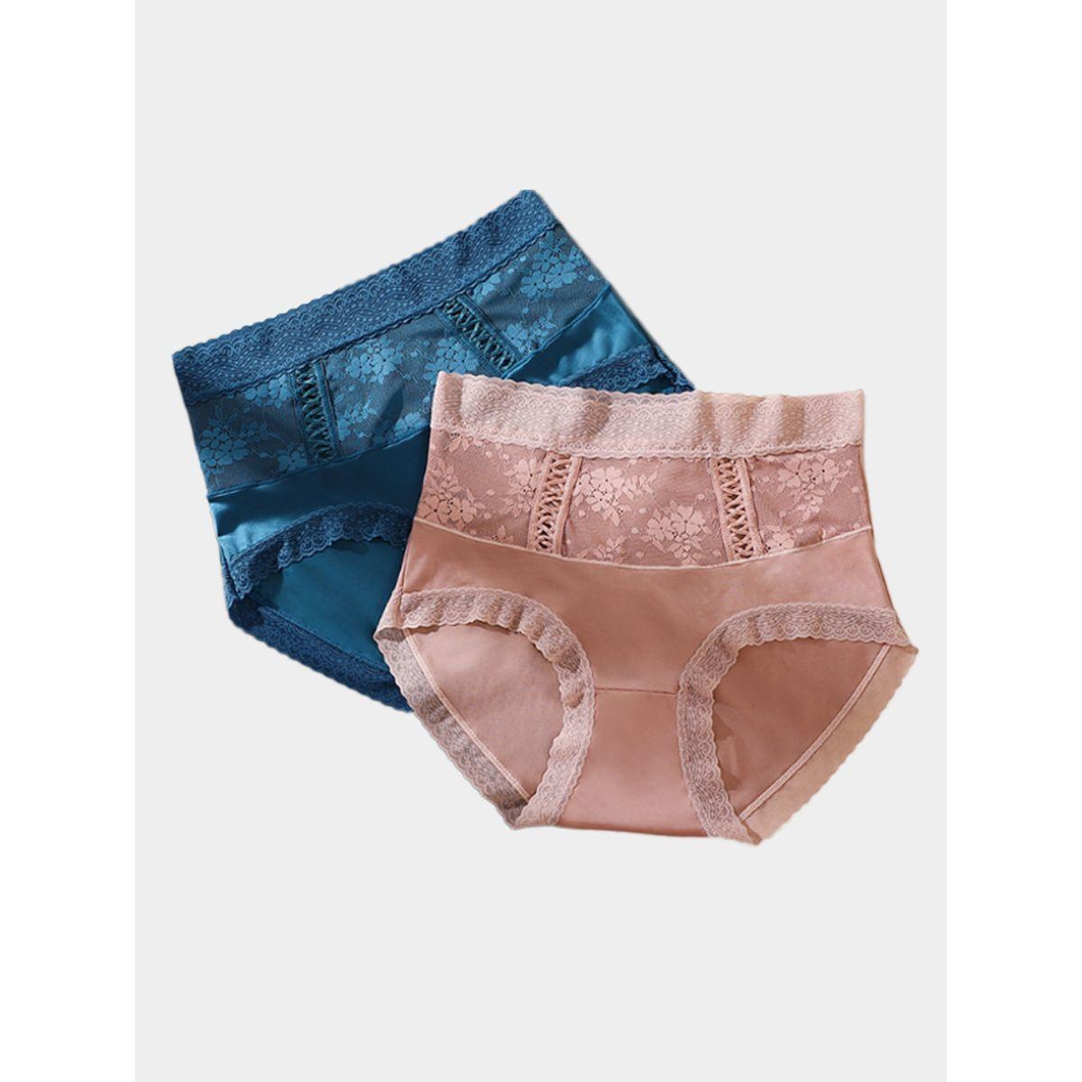 Styli Pack of 2 - Floral Lace Insert Full Brief with Scalloped Edge Lace Trim-women-clothing-lingerie-panties-image-7