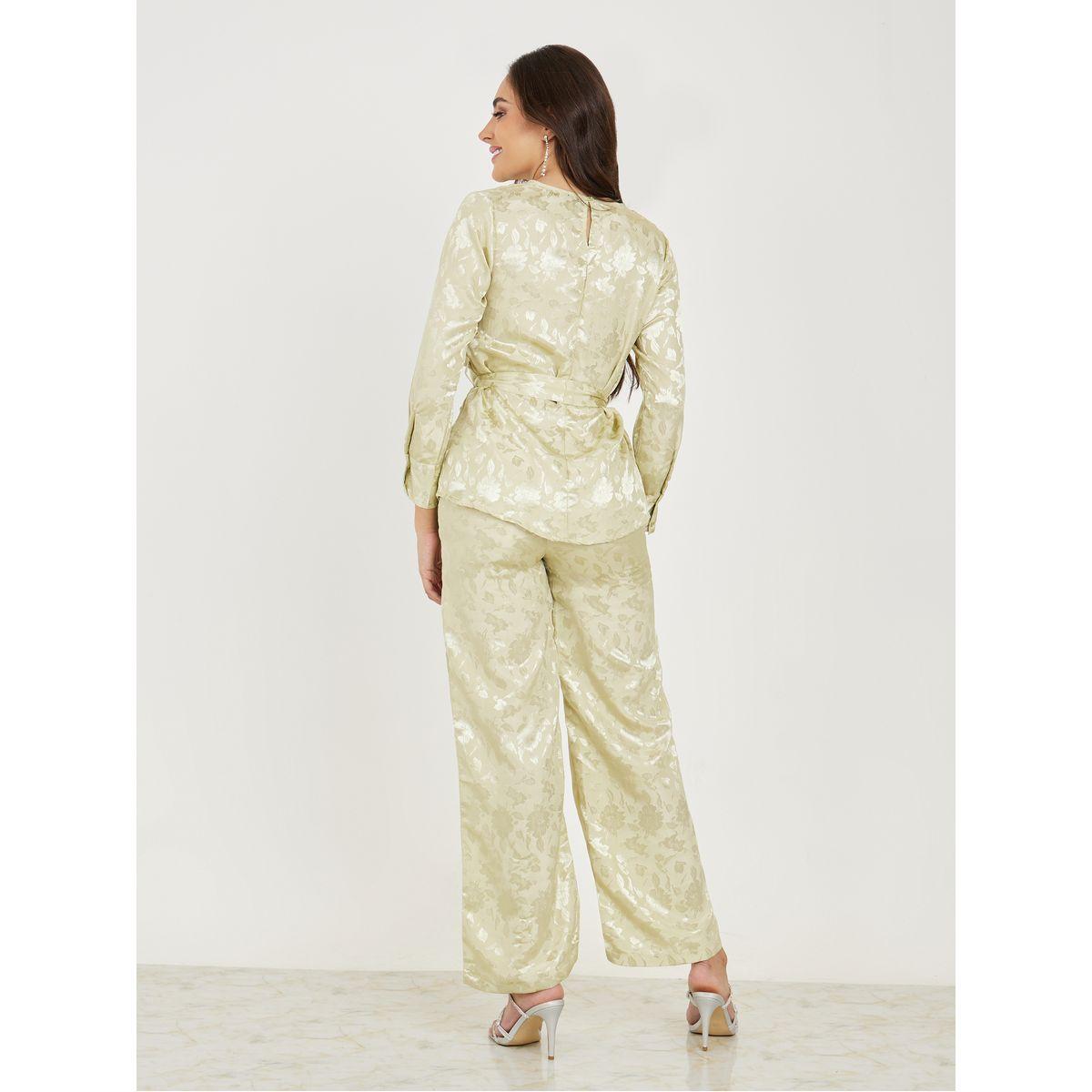 Styli Embellished Neck Jacquard Top & Wide Leg Pants Co-Ords-women-clothing-coordsets-image-4