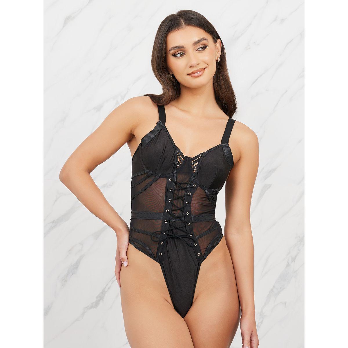 بودي سوت بنمط كورسيه بتفاصيل شبكية ودانتيل-women-clothing-lingerie-corsets-image-1