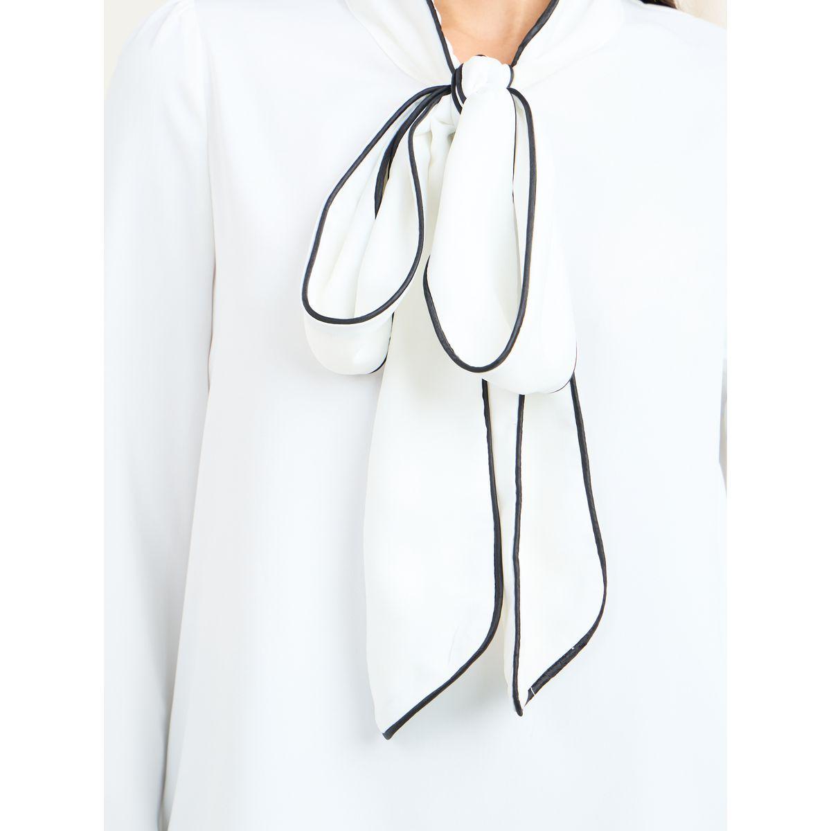 Styli Contrast Piped Detail Tie Up Neck Blouse-women-clothing-shirtsandblouses-blouses-image-4