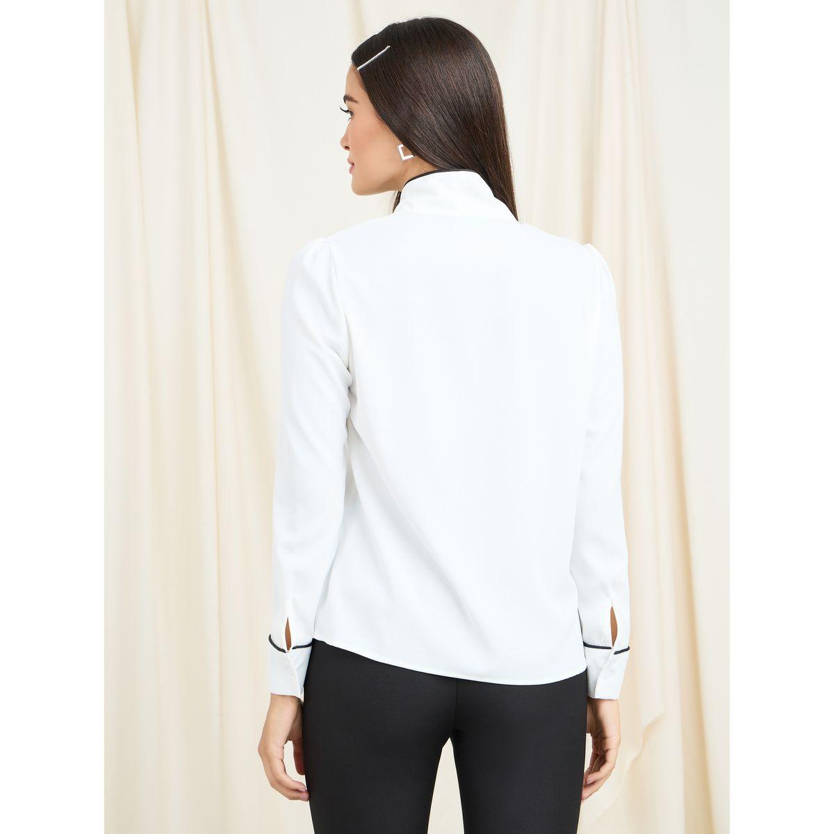 Styli Contrast Piped Detail Tie Up Neck Blouse-women-clothing-shirtsandblouses-blouses-image-5