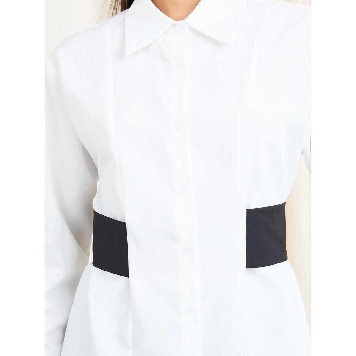 Styli Contrast Waistband Button Front Shirt-women-clothing-shirtsandblouses-shirts-image-3
