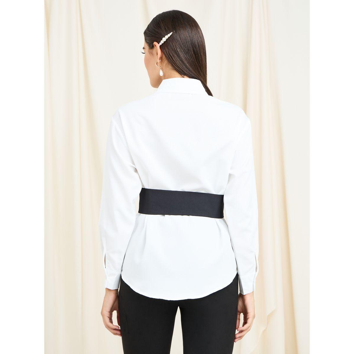 Styli Contrast Waistband Button Front Shirt-women-clothing-shirtsandblouses-shirts-image-4