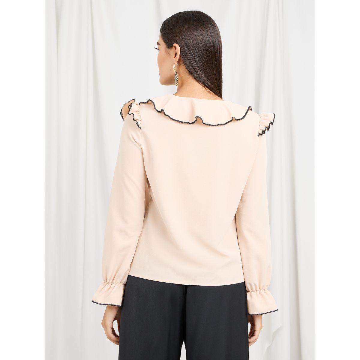 Styli Ruffle Detail V Neck Blouse-women-clothing-shirtsandblouses-blouses-image-5