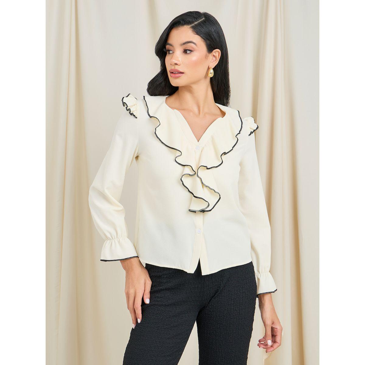 Styli Ruffle Detail V Neck Blouse-women-clothing-shirtsandblouses-blouses-image-3