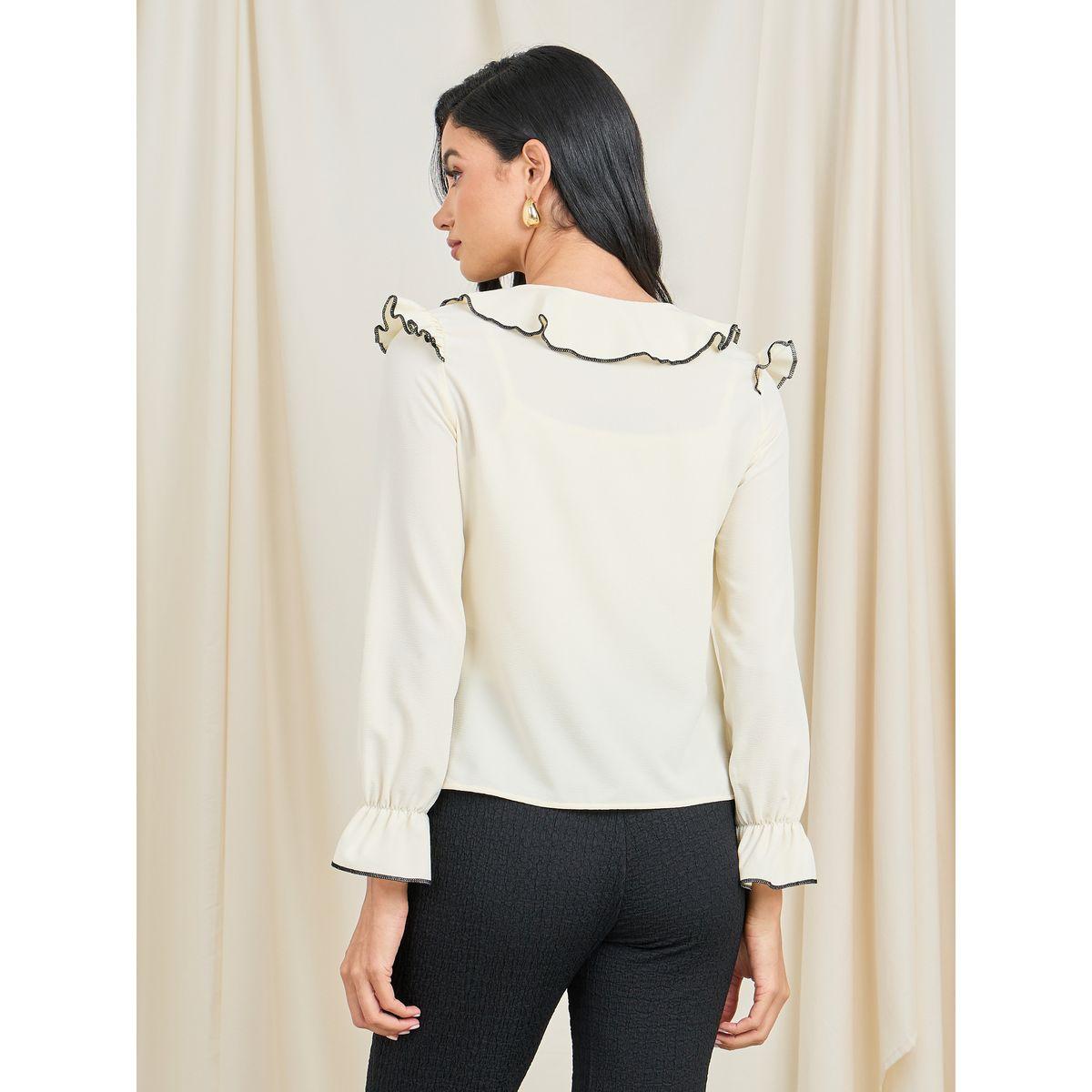 Styli Ruffle Detail V Neck Blouse-women-clothing-shirtsandblouses-blouses-image-5