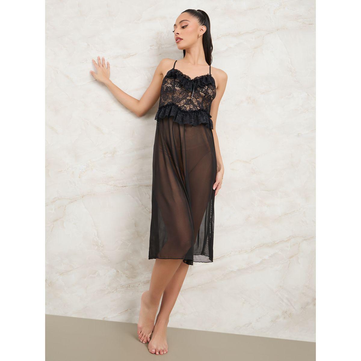 بيبي دول بتفاصيل شبكية ودانتيل-women-clothing-lingerie-babydollsandbodysuits-image-1