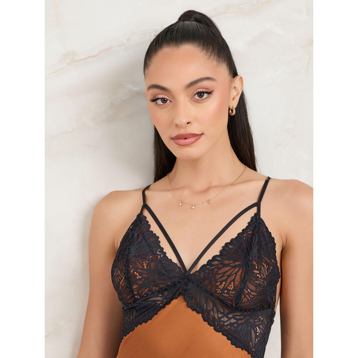 Styli Lace Detail Apex Strap Detail Satin Slip Dress with Side Slit-women-clothing-lingerie-babydollsandbodysuits-image-2