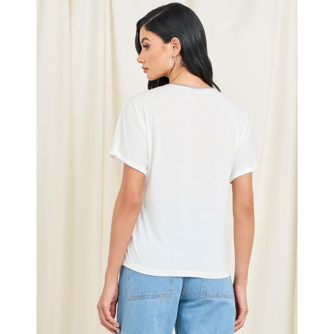 Styli Melange Textured Foil V Neck T-Shirt-women-clothing-tshirts-image-4