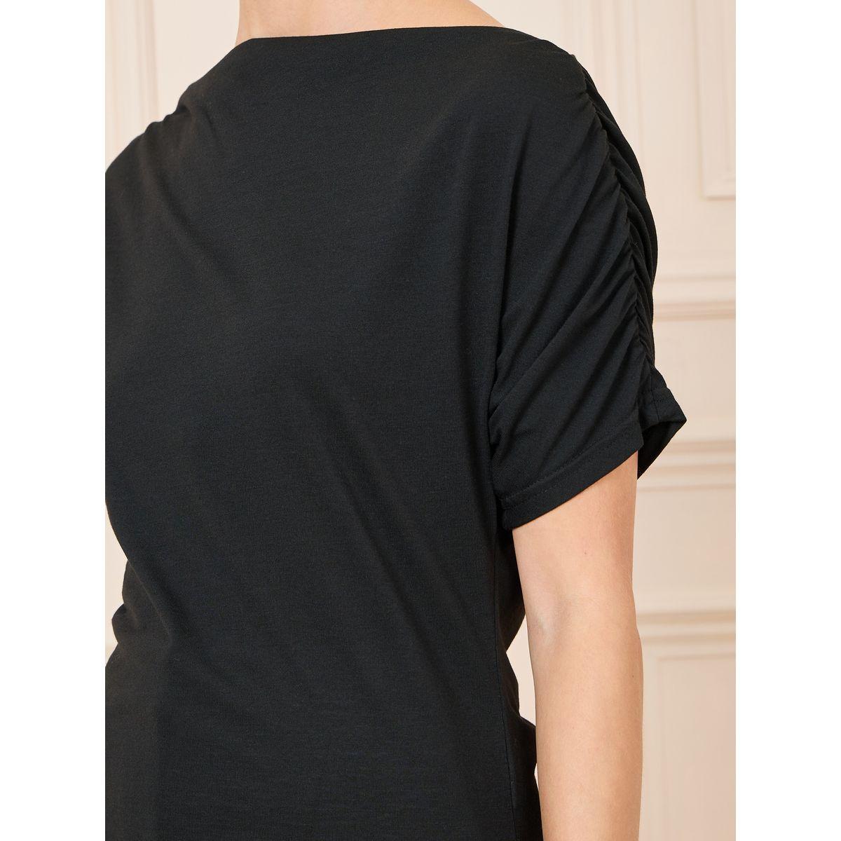 Styli Ruched Sleeve Boat Neck Fitted T-Shirt-women-clothing-tshirts-image-4