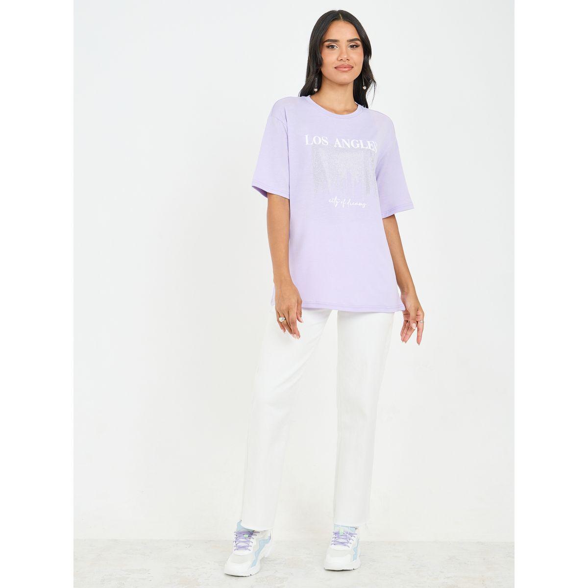 تيشيرت واسع بياقة دائرية واكمام قصيرة-women-clothing-tshirts-image-2