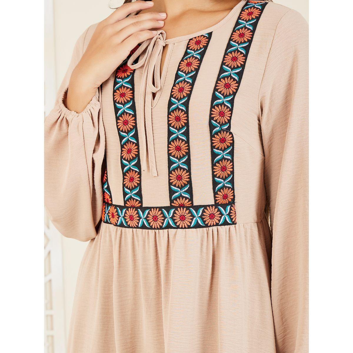 Styli Embroidered Tie Up Neck A-Line Shift Midi Dress-women-clothing-dresses-image-3