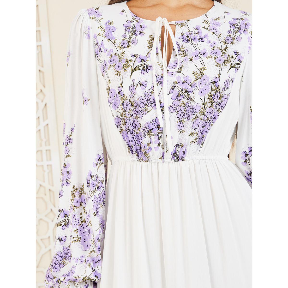 فستان طويل بكسرات مع ياقة بأربطة-women-clothing-dresses-image-3