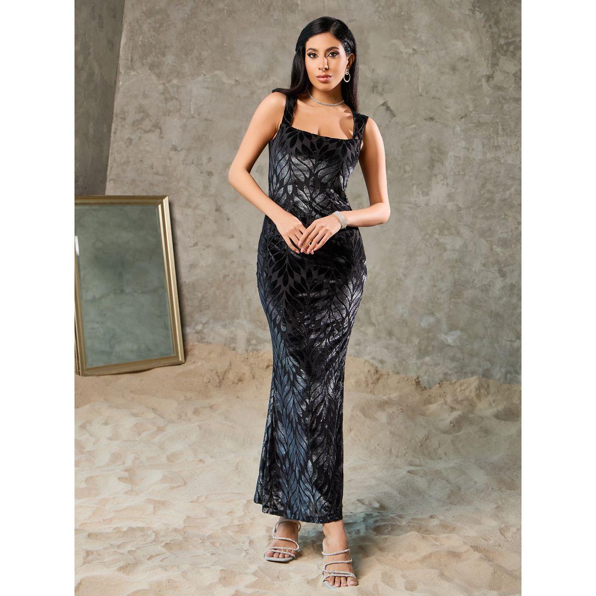 Styli Shiny Texture Sleeveless Mermaid Maxi Dress-women-clothing-dresses-image-1
