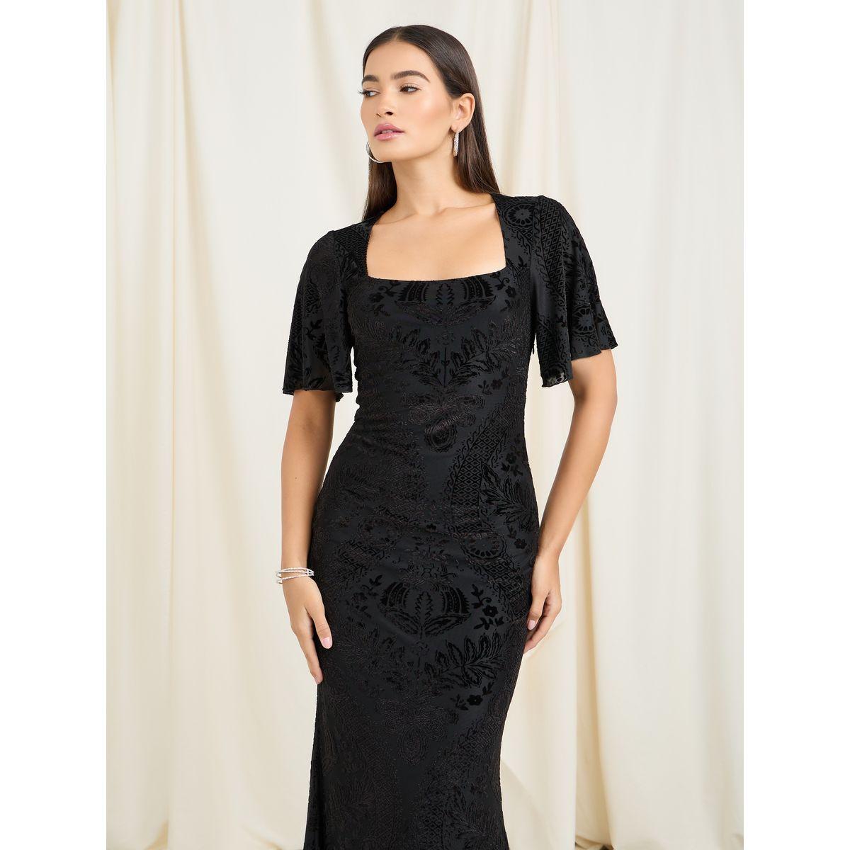 Styli Floral Textured Square Neck Mermaid Dress-women-clothing-dresses-image-2