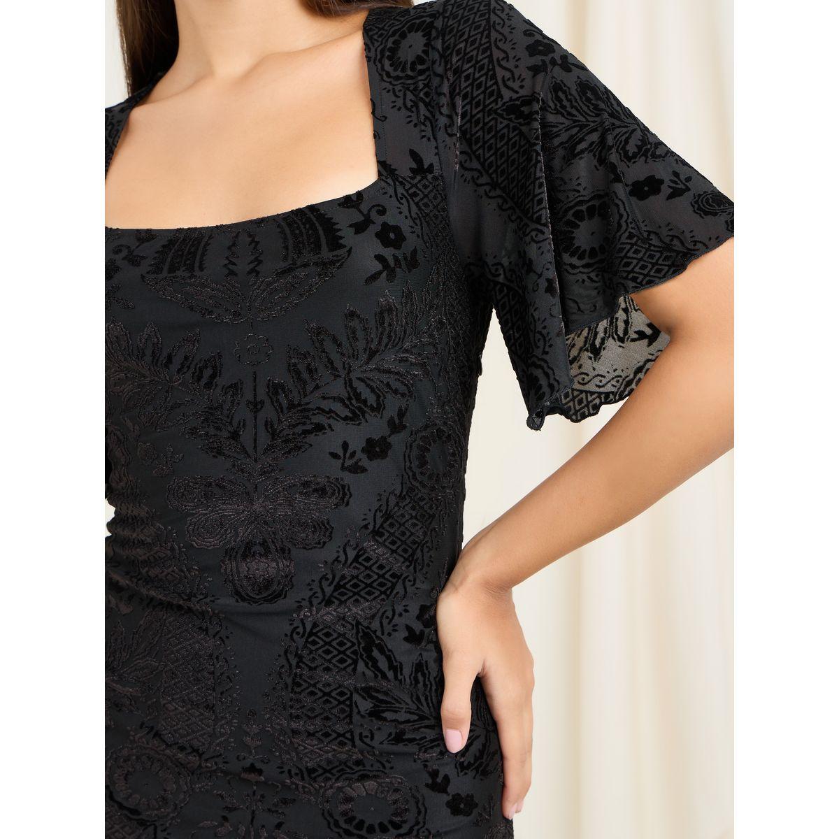 Styli Floral Textured Square Neck Mermaid Dress-women-clothing-dresses-image-3