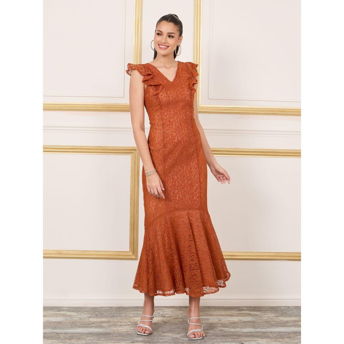 فستان بتفاصيل دانتيل بالكامل مع كشكش-women-clothing-dresses-image-1