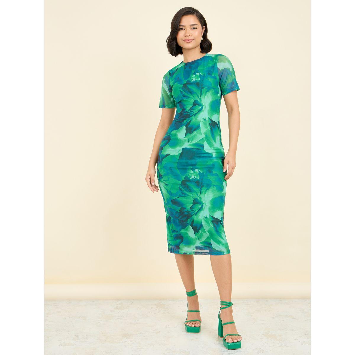 فستان ميدي ضيق مطبع بزهور-women-clothing-dresses-image-1