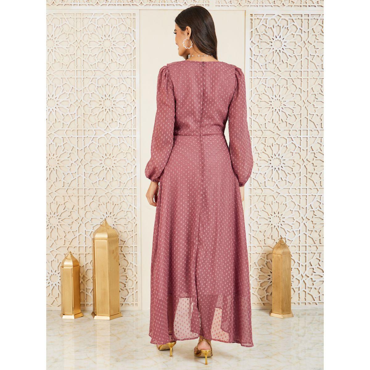 Styli Dobby Ruffle Detail A-Line Maxi Dress-women-clothing-dresses-image-4